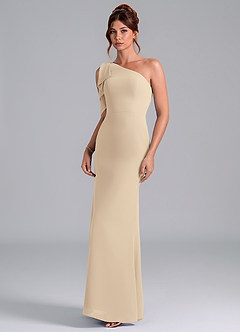 Azazie Rinna Bridesmaid Dresses Champagne Mermaid One Shoulder Chiffon Dress image3