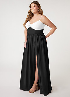 Azazie Zeya Bridesmaid Dresses Ivory Black A-Line V-Neck Pleated Chiffon Dress image8
