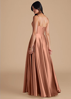 Azazie Elle Bridesmaid Dresses Bronzer A-Line with Pockets Metallic Satin Dress image2