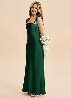 Azazie Willa Junior Dark Green A-Line Bow Stretch Satin Dress image3