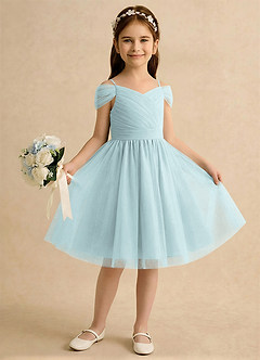 Azazie Lila Girls Formal Robe Demoiselle D'honneur Fillette Robe Trapèze en Tulle Épaule décolletée Brume image4