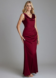 Azazie Tallie Bridesmaid Dresses Burgundy Mermaid Pleated Stretch Satin Dress image7
