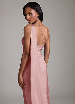 Azazie Galinda Probar vestidos en casa Vestido de Rosa Polvorienta de Satén Elástico de Corte Sirena con Hombro unilateral image2