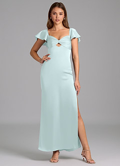 Azazie Demia Bridesmaid Dresses Sea Glass Sheath Sweetheart Neckline Stretch Satin Dress image5