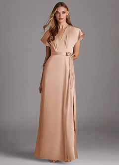 Azazie Nico Bridesmaid Dresses English Rose A-Line V-Neck Stretch Satin Dress image1