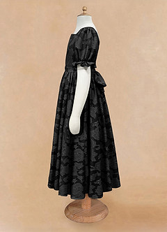 Azazie Joss Flower Girl Dresses Black A-Line with Sleeves Floral Burnout Dress image6