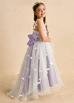 Azazie Darlina Flower Girl Dresses Ivory Frosted Lilac Ball-Gown Lace Tulle Dress image1