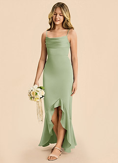 Azazie Magnolia Junior Robe Fourreau en Satin extensible Rayé Vert Sauge image6