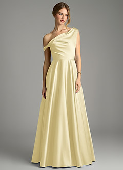 Azazie Xanthe Brautjungfernkleider Eine Linie Schulterfrei Stretch-Satin Kleid Zitronensorbet image3