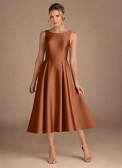 Azazie Fulton Mother of the Bride Dresses Copper A-Line Pleated Stretch Satin Dress image1