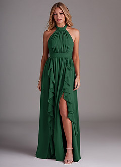 Azazie Avary Bridesmaid Dresses Dark Green A-Line Pleated Chiffon Dress image1