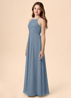 Azazie Ginny Junior Linia A Pofałdowany Szyfon Długość podłogi Młodsza druhna Sukienka image3