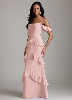 Azazie Chayla Final Sale Black Sheath Off the Shoulder Chiffon Dress image5