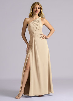 Azazie Isabelle Final Sale Champagne A-Line One Shoulder Chiffon Convertible Dress image6