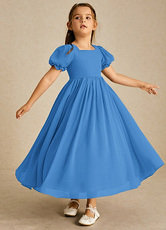 Azazie Joss Flower Girl Dresses Blue Jay A-Line with Sleeves Chiffon Dress image3