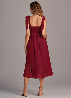 Azazie Deb Bridesmaid Dresses Burgundy A-Line with Pockets Chiffon Convertible Dress image6