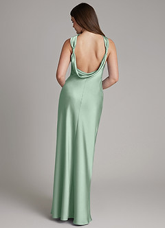 Azazie Dimitra Jurken voor bruidsmeisjes Jurk van Stretch Satijn met A-Lijn Geplooid Agave image7