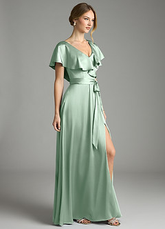 Azazie Lainey Bridesmaid Dresses Agave A-Line with Pockets Stretch Satin Dress image5