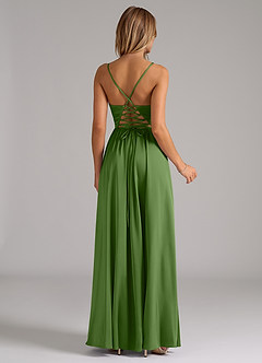 Azazie Aaida Robes de demoiselle d'honneur Robe Trapèze en Satin extensible Corset Basilic image6