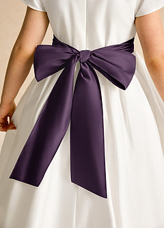 Azazie Deary Flower Girl Dresses Ivory Plum A-Line Bow Cotton Dress image8