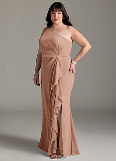 Azazie Liza Bridesmaid Dresses Champagne Rose Mermaid One Shoulder Chiffon Dress image3