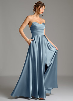 Azazie Ayla Abiti da Damigella Abito A-Line in Raso Elasticizzato Corsetto Blu Polveroso image6