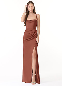 Azazie Leonis Bridesmaid Dresses Auburn Mermaid Pleated Stretch Satin Convertible Dress image1
