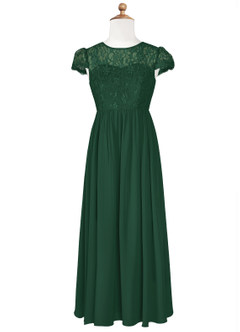 Azazie Delevingne Junior Dark Green A-Line Lace Chiffon Dress image6