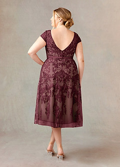 Azazie Sanna Kleider für die Brautmutter A-Linie Schaufel Spitze Tüll Kleid Dunkelweinrot Champagner image8