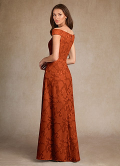 Azazie Moore Final Sale Paprika A-Line Boatneck Floral Burnout Dress image2