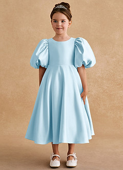 Azazie Sugarplum Blumenmädchenkleider A-Linie mit ärmel Matte Satin Kleid Himmelblau image3