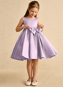 Azazie Jessie vestidos de niña de las flores Vestido de Lila Esmerilada de Satin Mate de Corte En A con Lazo image5