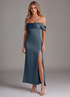 Azazie Saige Bridesmaid Dresses Twilight Mermaid Off the Shoulder Stretch Satin Dress image3
