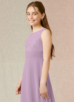 Azazie Snow Junior Wisteria A-Line Lace Chiffon Dress image5
