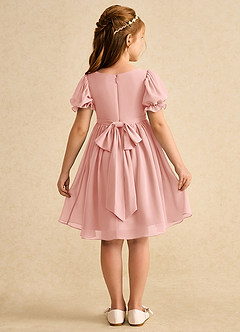 Azazie Jolie Blumenmädchenkleider A-Linie mit ärmel Chiffon Kleid Rosettenrosa image2