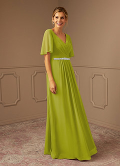 Azazie Tricia Mother of the Bride Dresses Lemongrass A-Line V-Neck Pleated Chiffon Dress image4