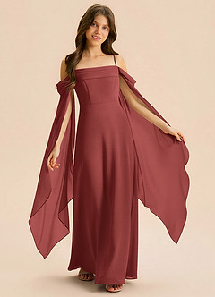 Azazie Moana Junior Abito A-Line in Chiffon Plissettato Terracotta image2