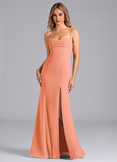 Azazie Wynni Brautjungfernkleider Meerjungfrau-Linie Korsett Chiffon Kleid Sonnenuntergang image1