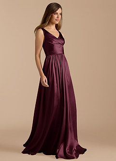 Azazie Keyla Brautjungfernkleider A-Linie Plissee Metallischer Satin Kleid Cabernetrot image7
