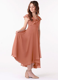 Azazie Posie A-Line Ruched Chiffon Tea-Length Junior Bridesmaid Dress image3