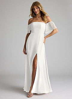 Azazie Sue Brudtärnklänningar Klä av A-Linje i Chiffong Av axeln Vit Konvertibel image4