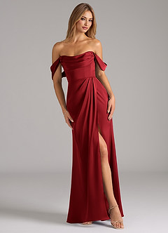 Azazie Johana Robes de demoiselle d'honneur Robe Sirène Convertible en Satin extensible Épaule décolletée Écarlate image1