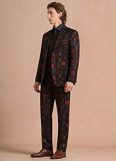 front Caleb Black Vintage Halloween Print 3-Piece Suit
