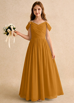 Azazie Chelo Girls Formal Flower Girl Klänningar Klä A-Linje i Chiffong Plisserad image3