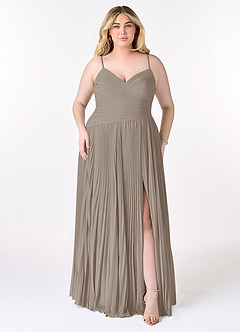 Azazie Vini Abiti da Damigella Abito A-Line in Chiffon con Scollo a V a Pieghe Taupe image7