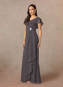 Azazie Snapdragon Mother of the Bride Dresses Steel Grey A-Line V-Neck Ruched Chiffon Dress image2