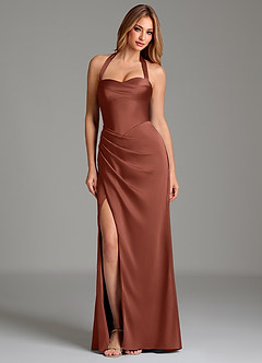 Azazie Serenity Robes de demoiselle d'honneur Robe Sirène en Satin extensible Encolure en Forme de Cœur Auburn image3