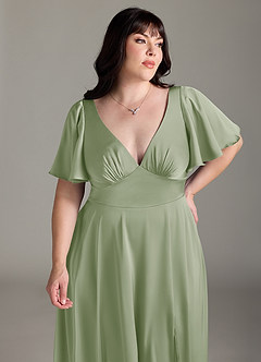 Azazie Kimber Bridesmaid Dresses Dusty Sage A-Line Ruched Stretch Satin Dress image11