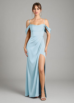 Azazie Johana Vestidos de damas de honor Vestido de Azul Cielo de Satén Elástico de Corte Sirena Convertible con Vestidos sin tirantes image2