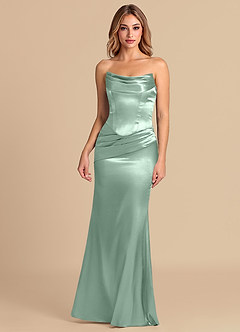 Azazie Sorrel Jurken voor bruidsmeisjes Converteerbaar Jurk van Metaalachtig Satijn met Zeemeermin Korset Agave image2